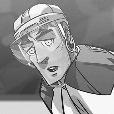 a black and white illustration of jack zimmermann from check please looking left.